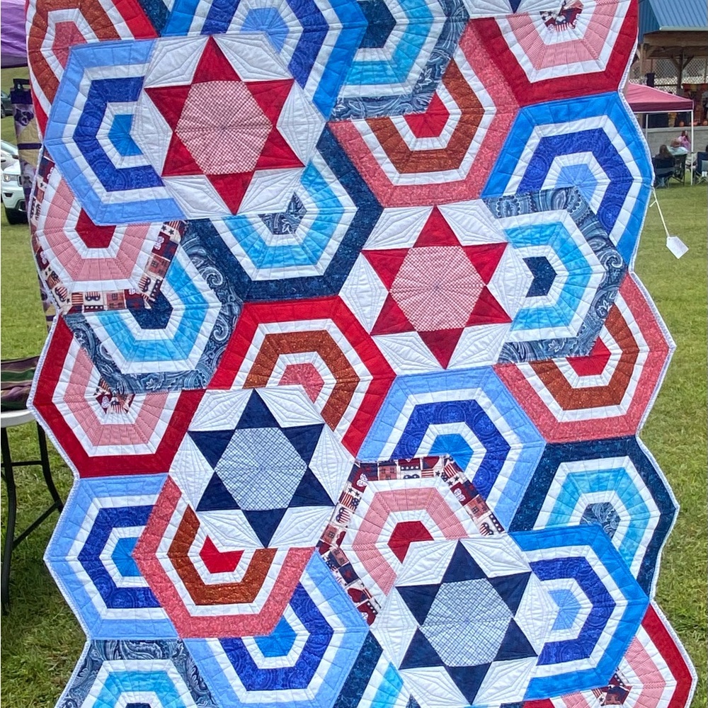 Hand Quilted Colorful Geometric Quilt New
